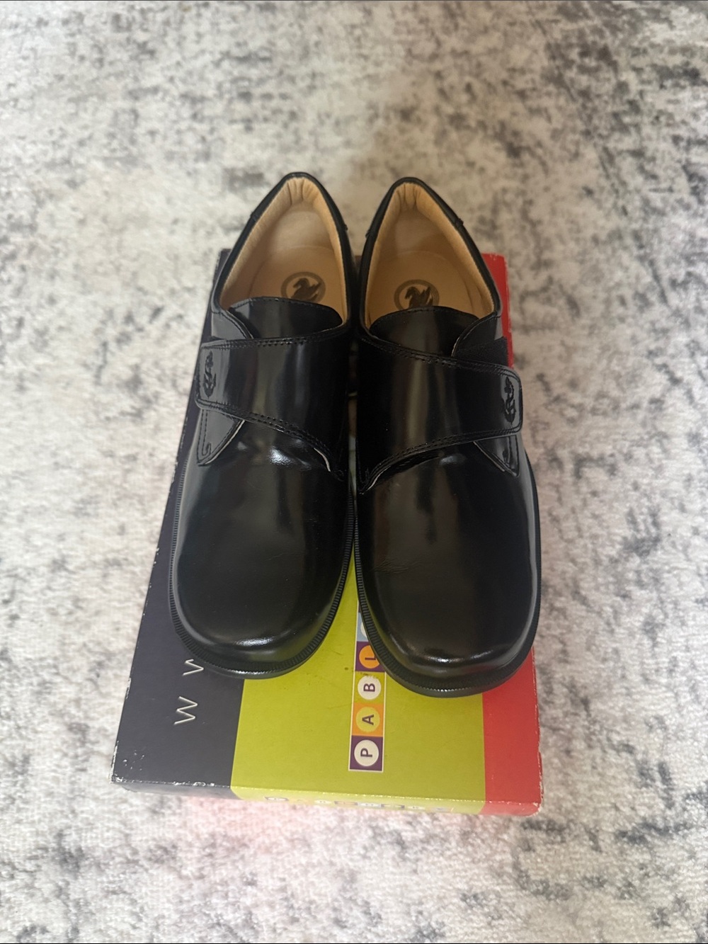 Pablosky Kids Black Leather Velcro Dress Shoes